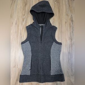 prAna Maura Wool Blend Herringbone Accent Hooded Vest Full Zip